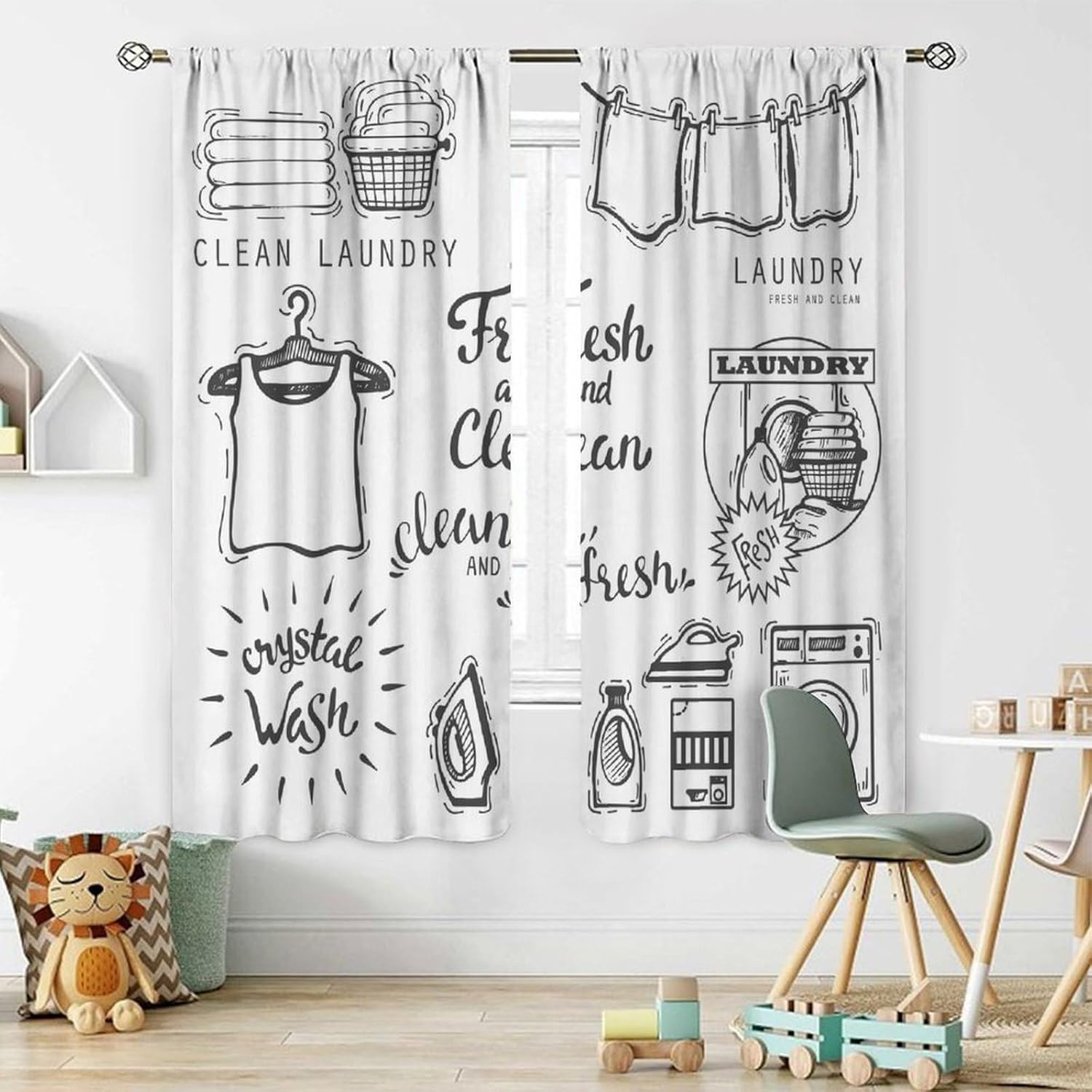 Laundry Room Window Curtains – Minimalist Printed Design for Utility Spaces & La