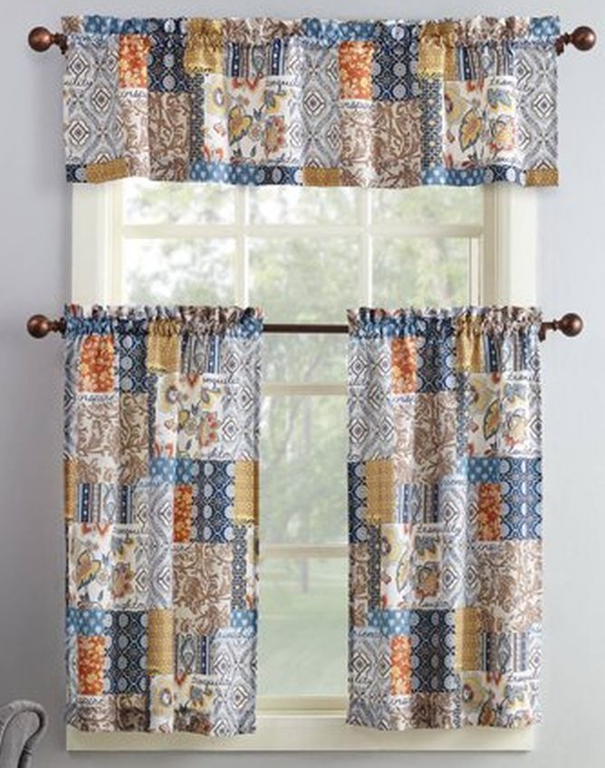 3pc.CurtainsSet:2Tiers&Valance,FRIENDSHIP,TRANQUILITY,INSPIRE,LAUGHTER,AMELIA,MS