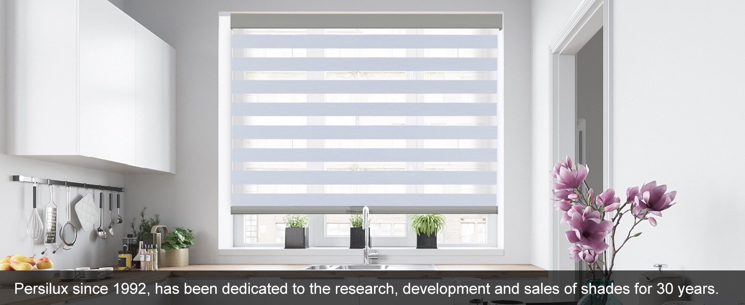 Cordless Zebra Blinds for Windows (46″ W x 72″ H, White) with Upgraded Cassette