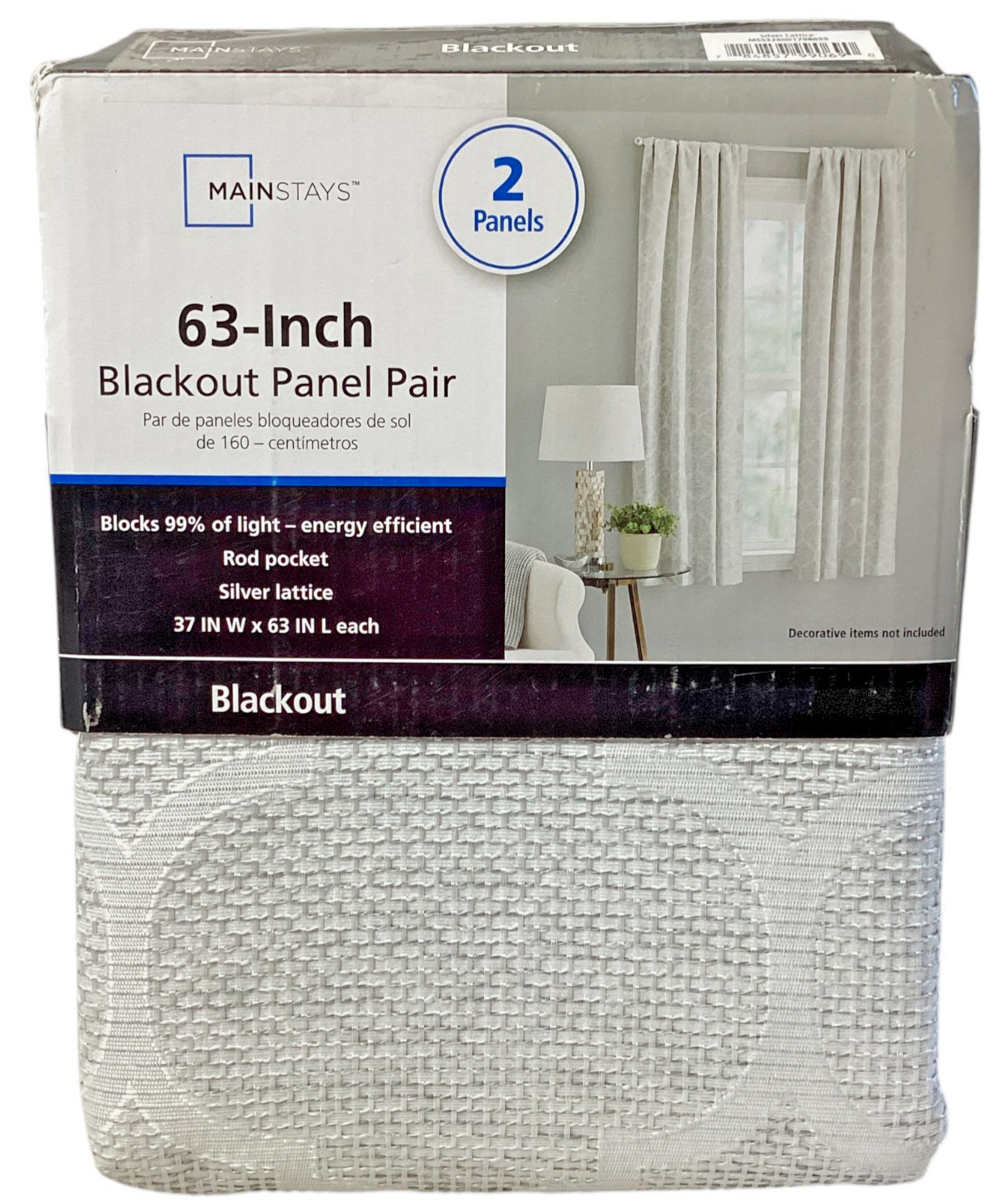 Mainstays: 99% Blackout Lattice Textured Grommet Curtain Panel Pair, 37x 63 in.