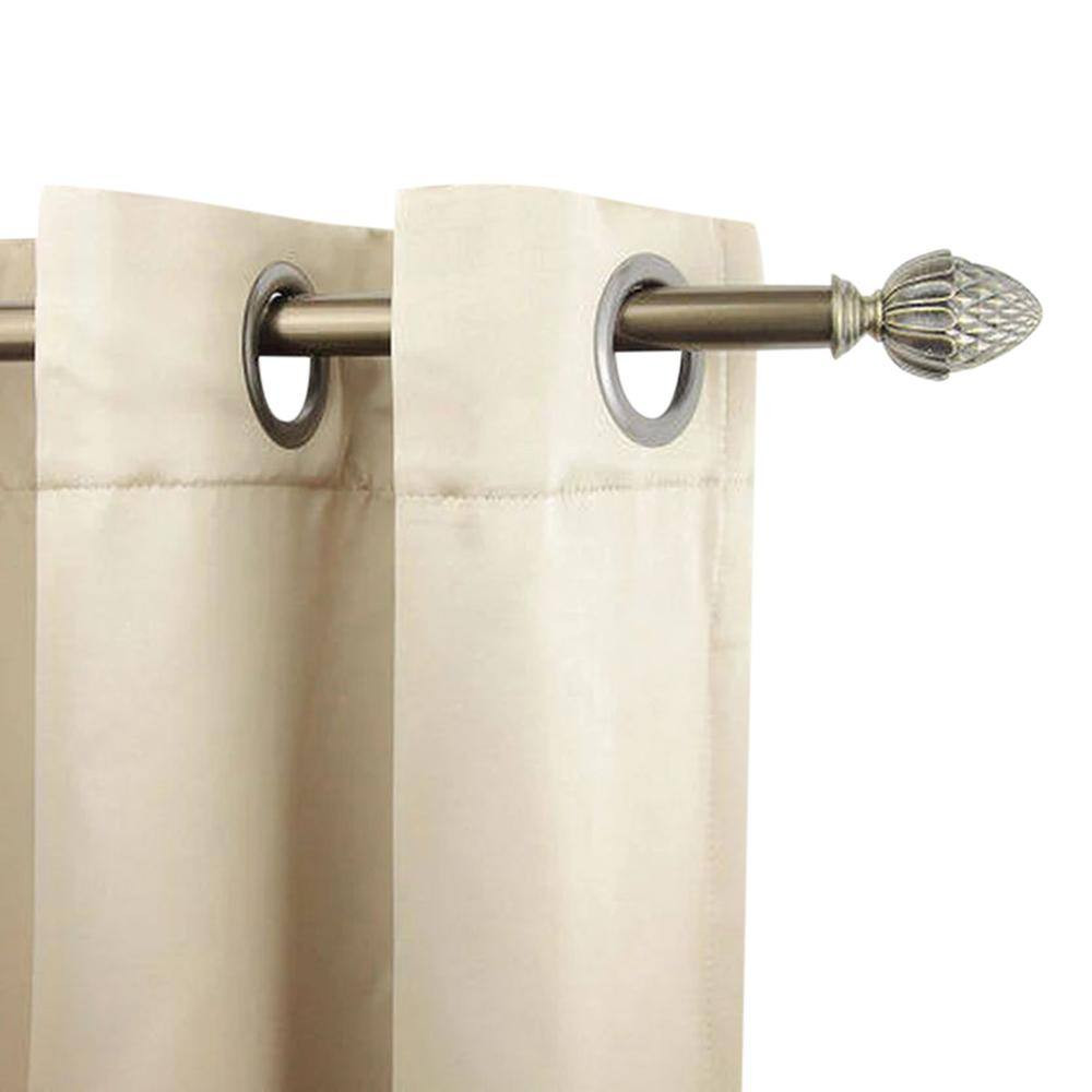 66 In. – 120 In. Telescoping Single Curtain Rod Kit in Antique Brass with Acorn