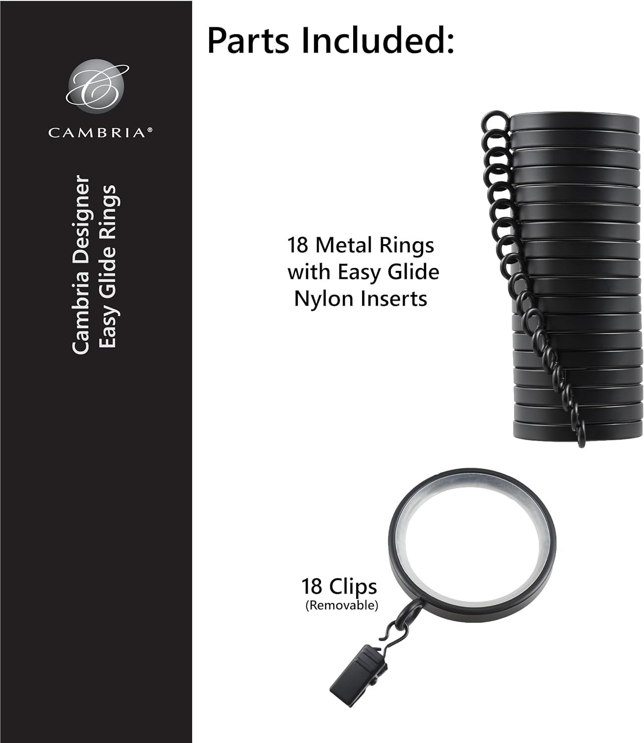Designer Series – Easy Glide 18 Count Curtain Rings – Metal with Smooth, Qui…