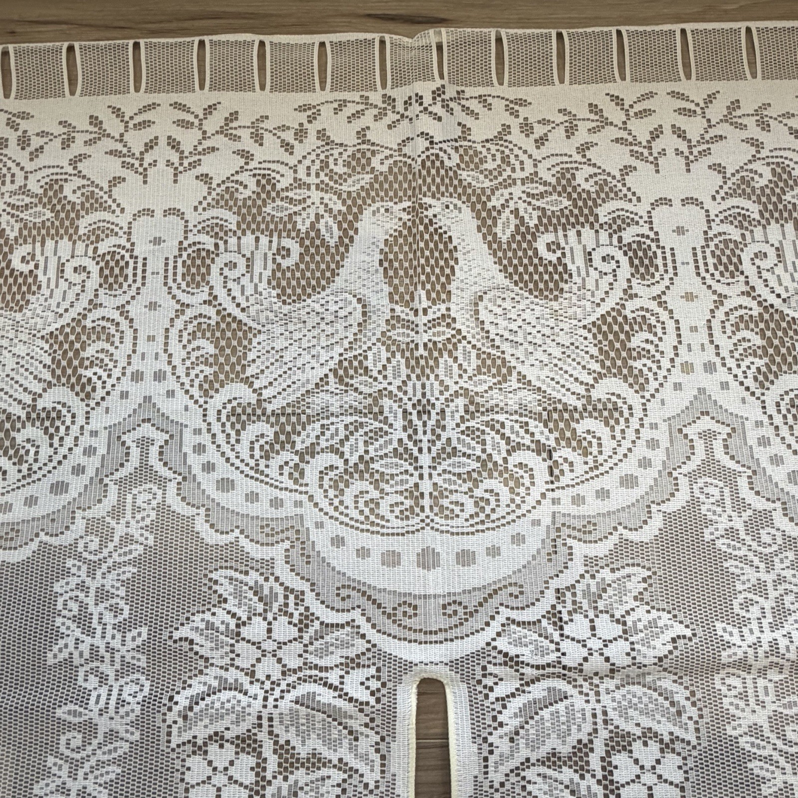 Vtg Lace Panel Pair Curtain W/ Matching Tie Backs USA Made 118”x81” Floral Birds