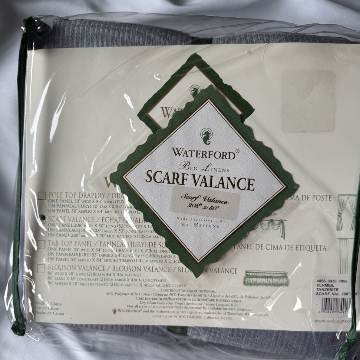 Waterford Window Covers Vermeil Tanzanite Scarf Valance 208×50” New