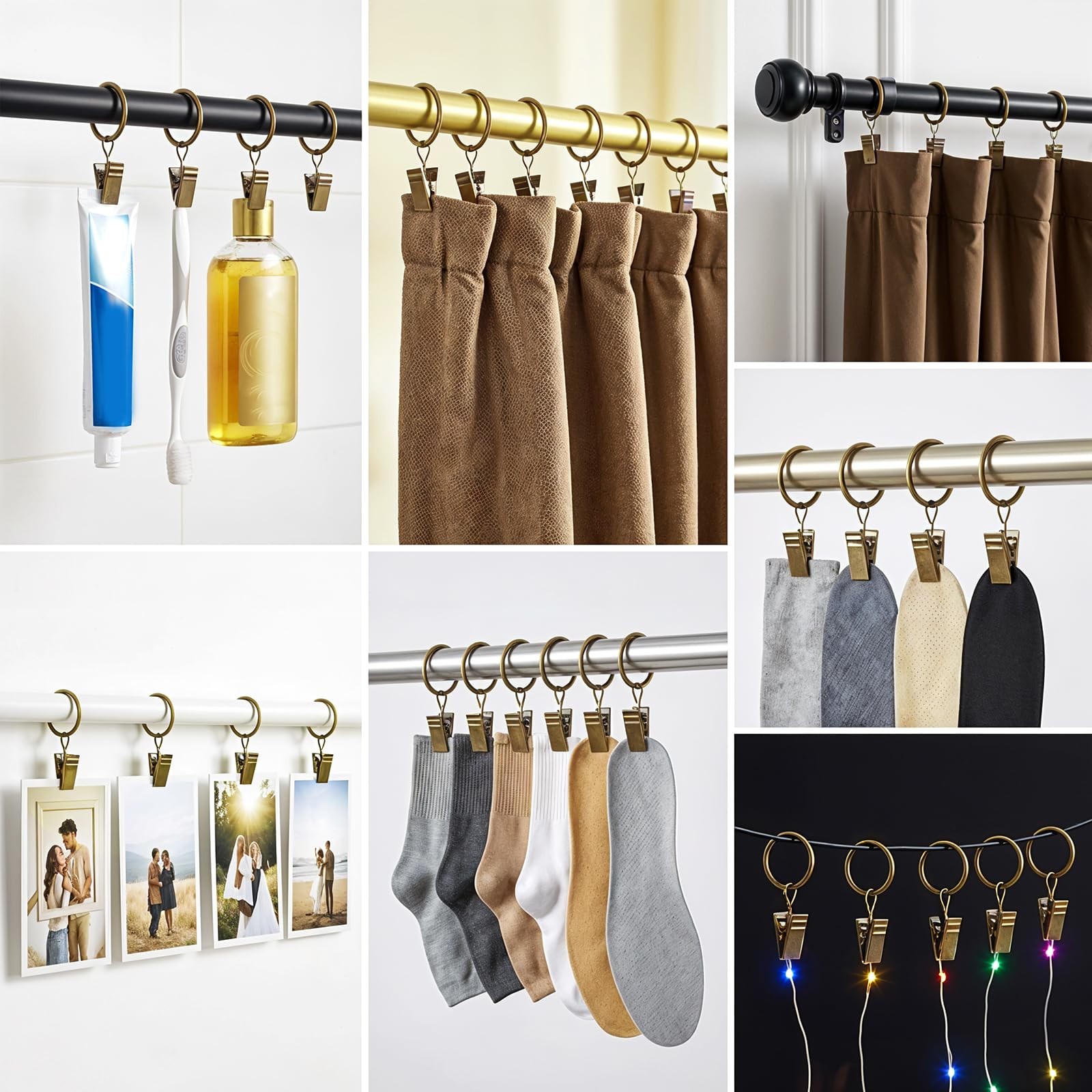 30 PCS Antique Brass Clips Curtain Hooks for Curtain Rod, Metal Window Draper…