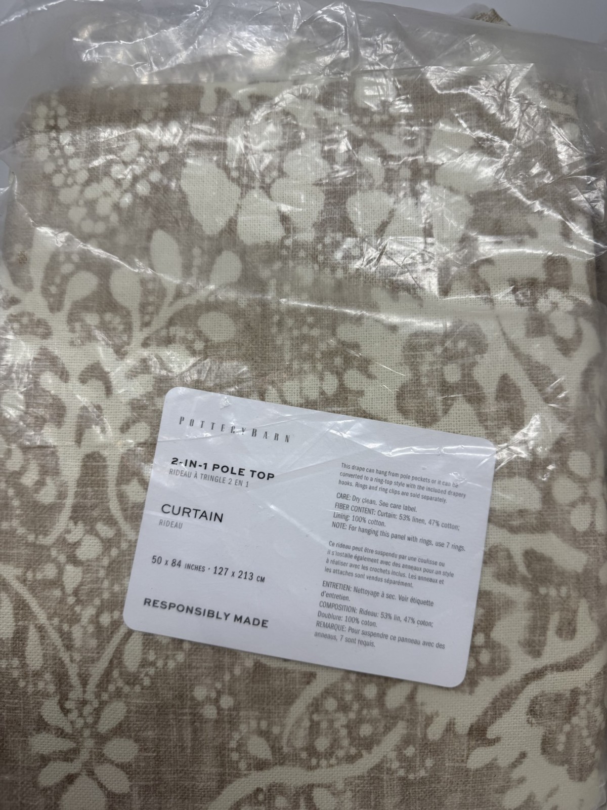 New Pottery Barn Bernyce Drapes 50″ x 84″ ~Flax~ Set of 2