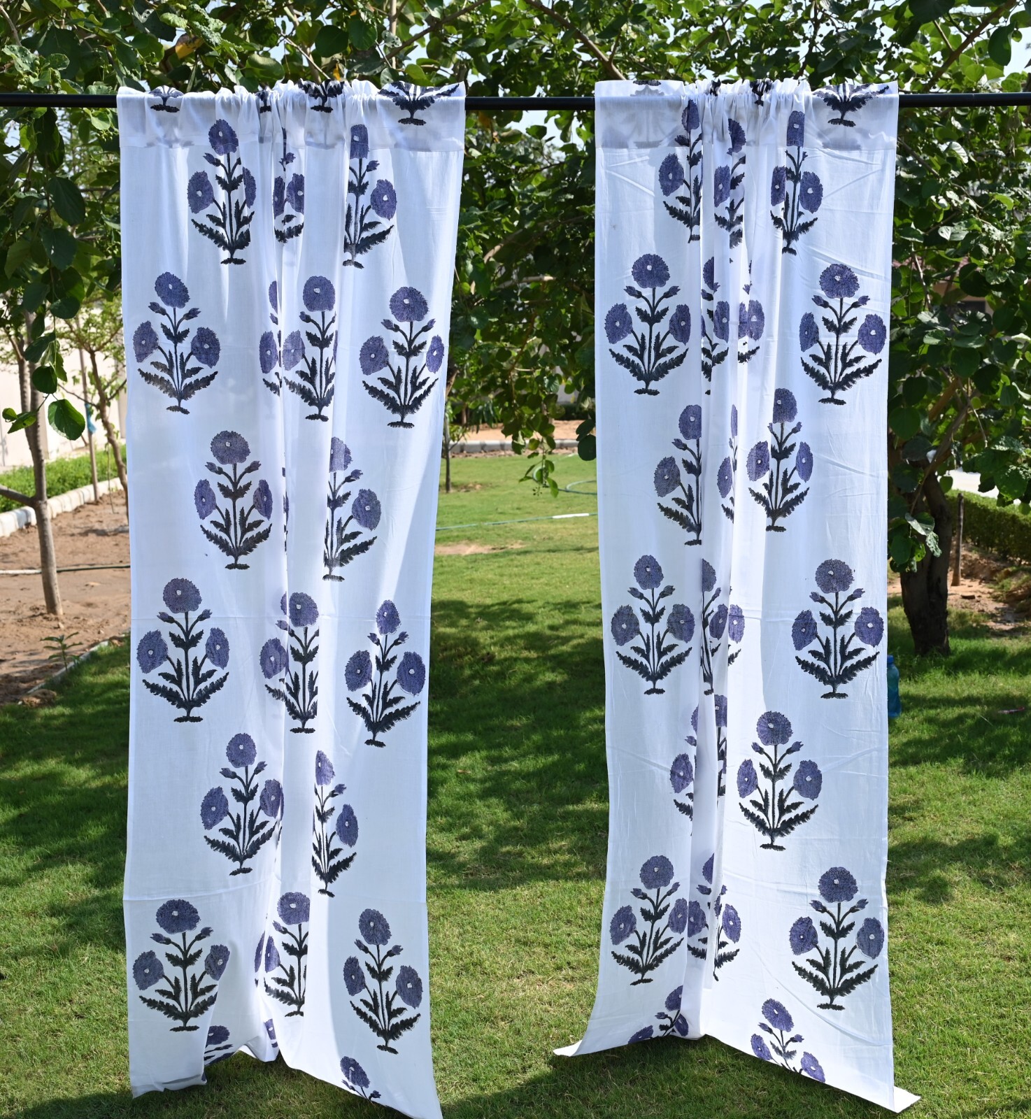 Purple Hand block Print Curtain Panels Set of 2 Panel Indian Cotton Curtains