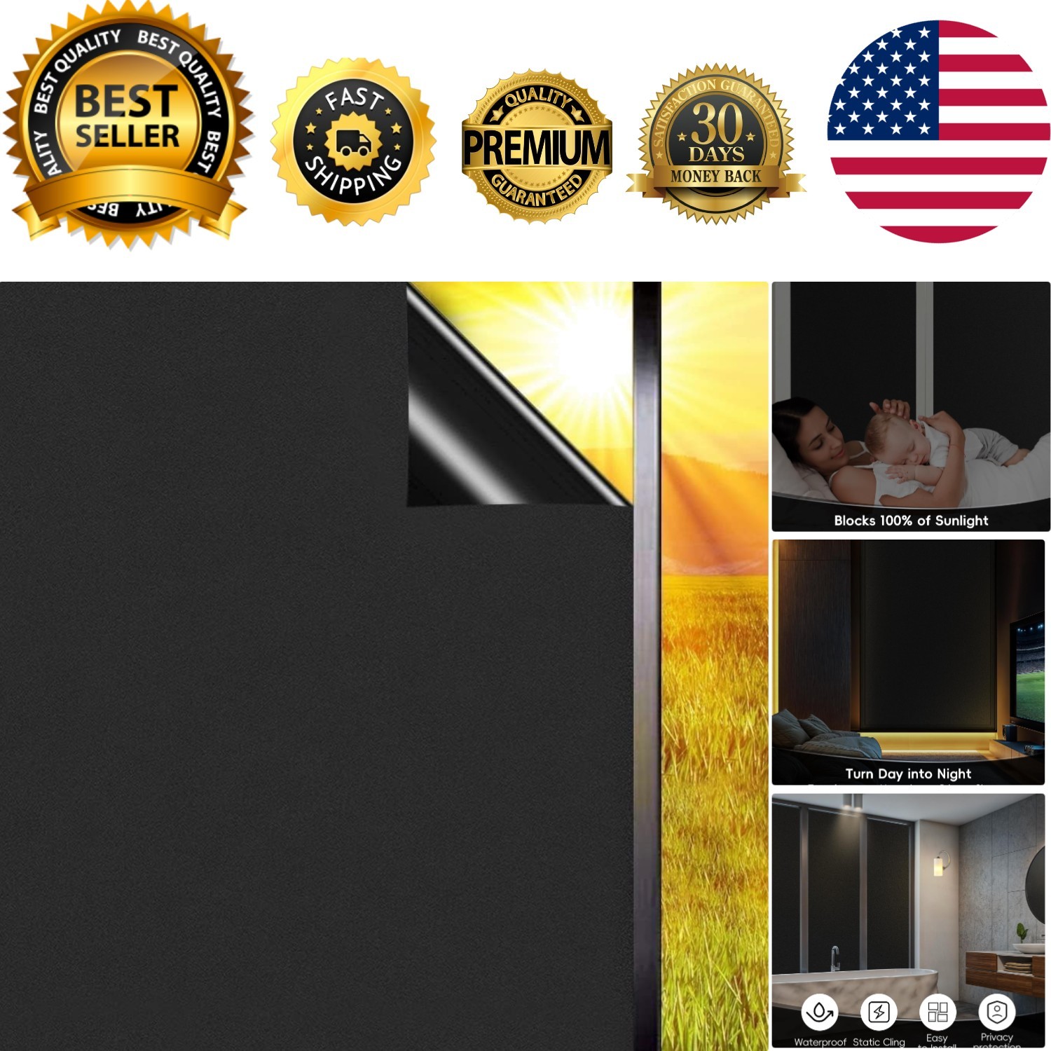 Elegant Blackout Window Tint – 100% Privacy Film for Home & Office 11.8x47in