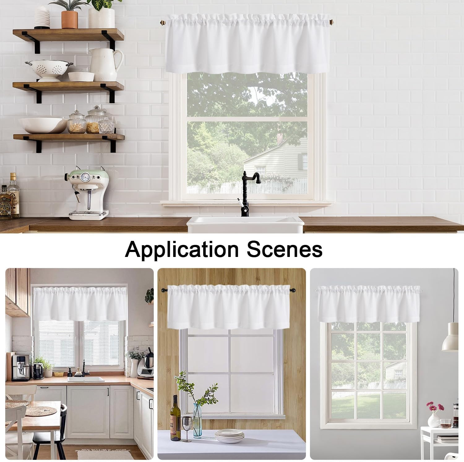 White Valance for Windows, Light Filtering Faux Linen Textured Semi Sheer Small