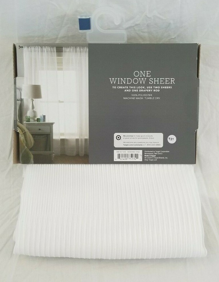 2 Threshold White Stripe Sheer Panels (1 Pair) 108″ x 84″ NIP