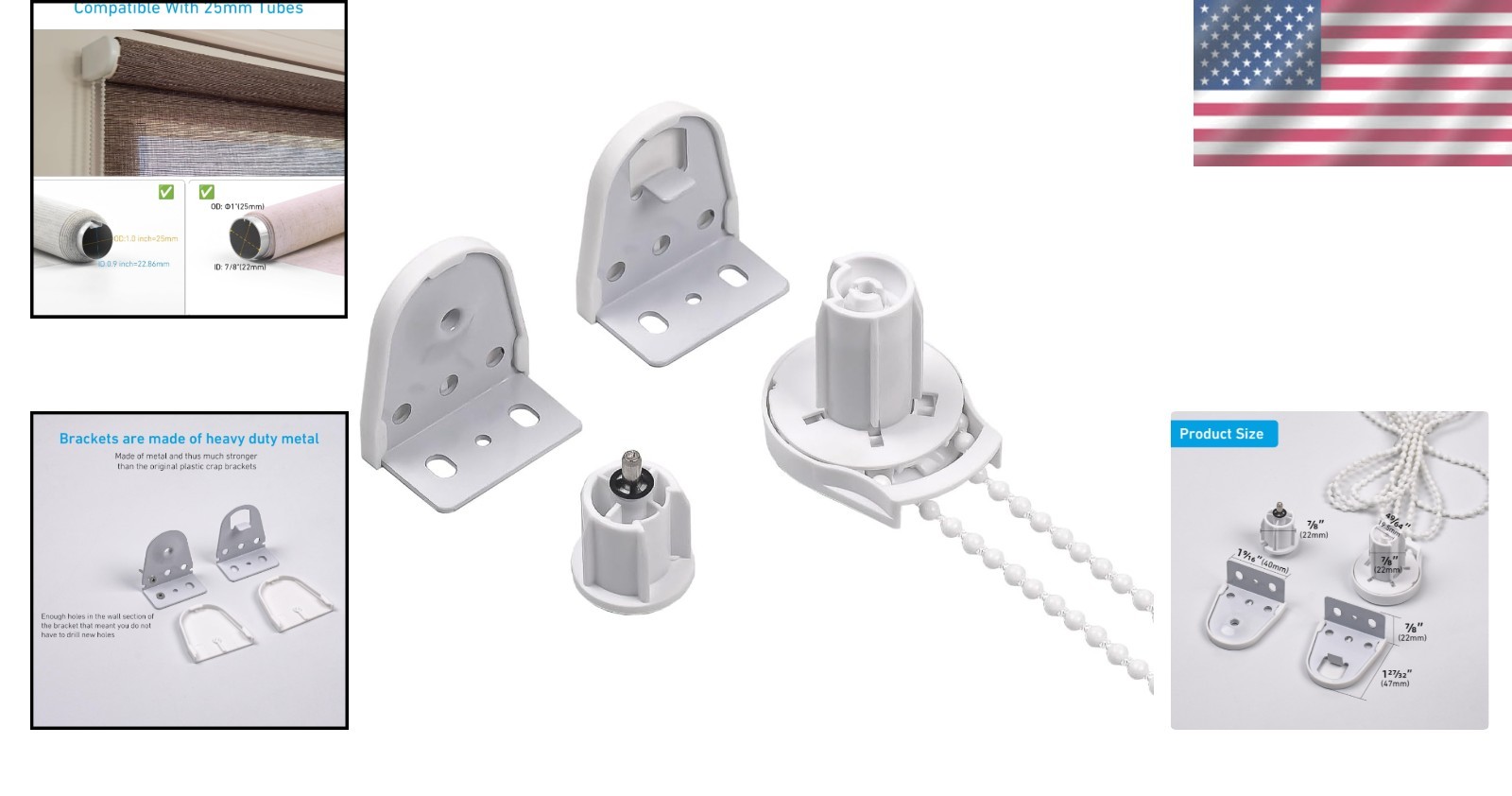 25mm Metal Bracket Upgrade Kit for Roller Blinds – Includes End Plug & More