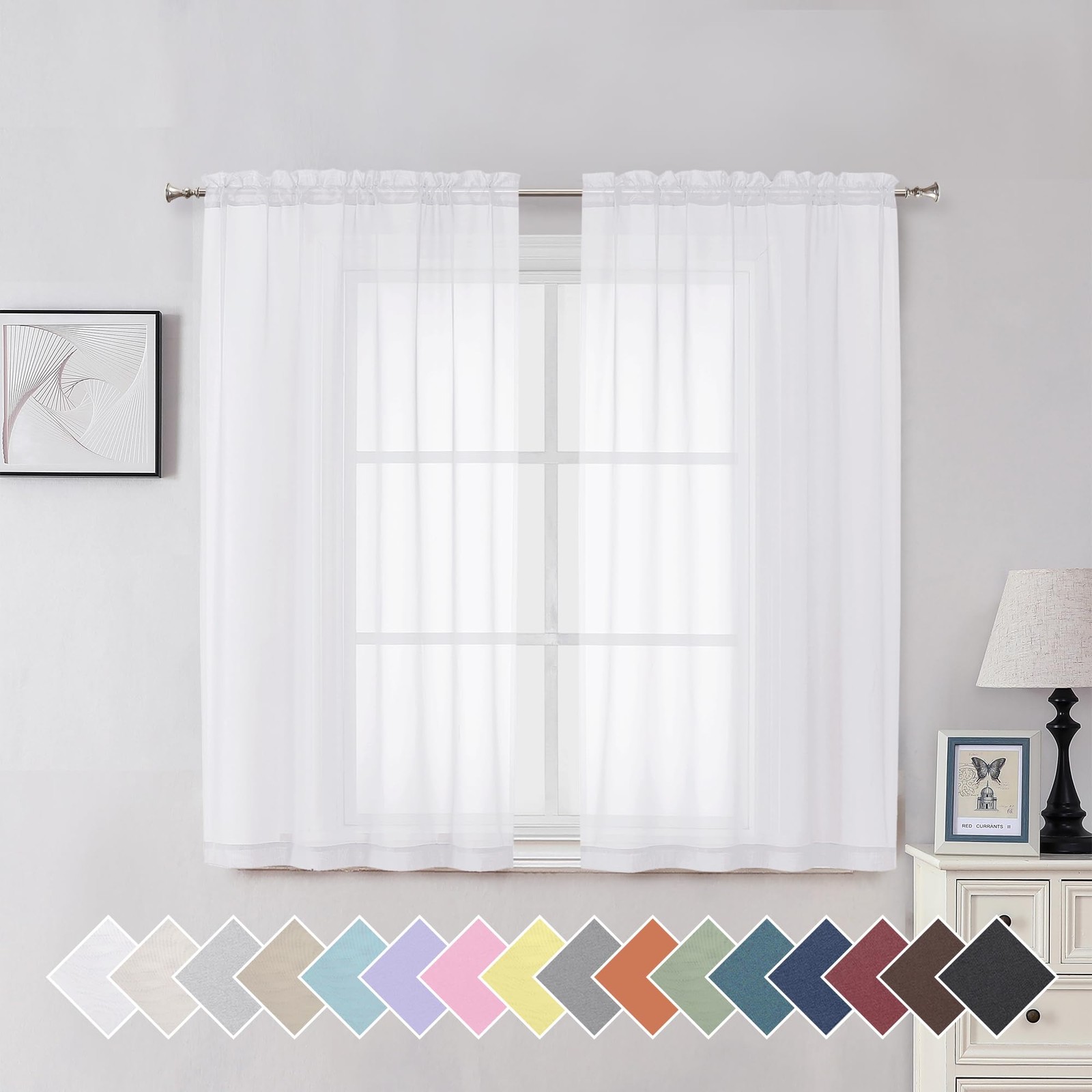 Aiyufeng White Sheer Curtains 54 inch Length 40″W x 54″L (Pack of 2),