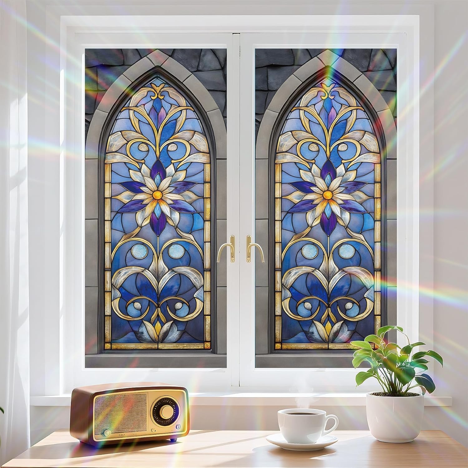Stained Glass Window Privacy Film, Static Cling, Reusable Decorative Window Stic
