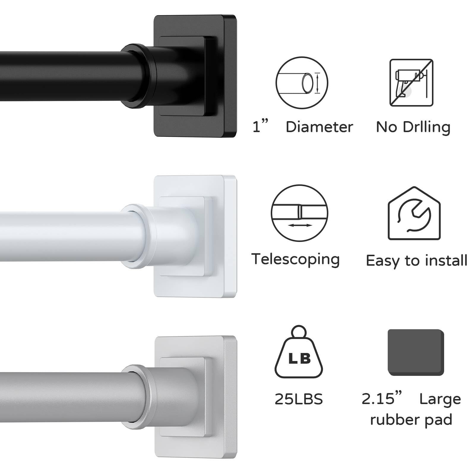 Shower Curtain Rod Adjustable 31-79″, Anti-Rust Shower Rod & Spring Tension S…