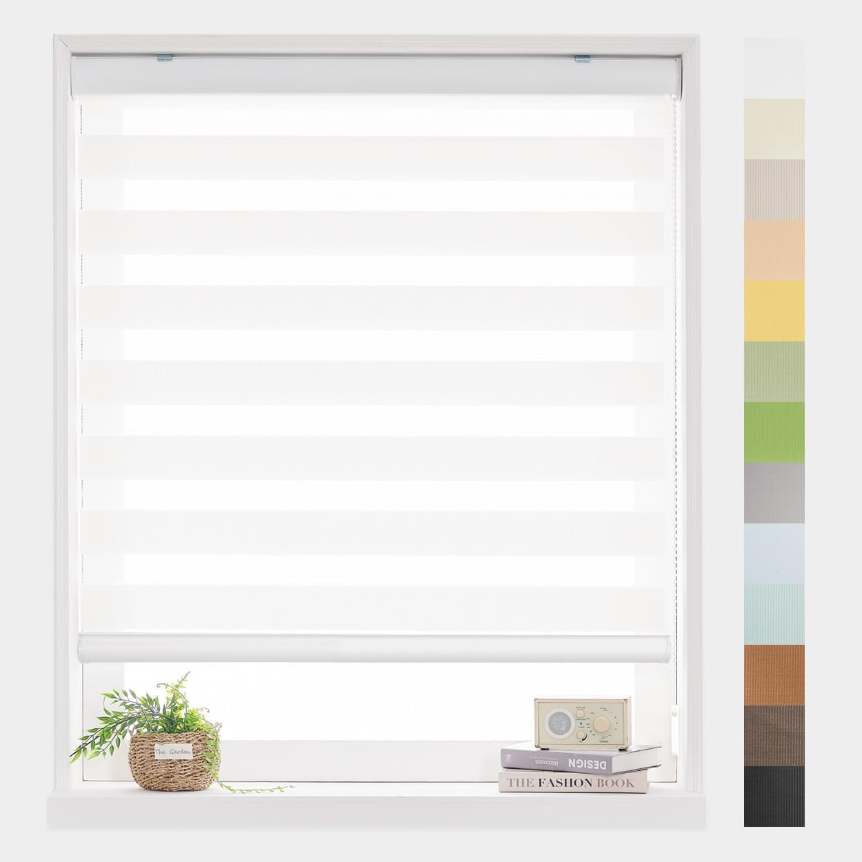 Day Night Zebra Blinds, Dual Layer Roller Shades, 44×64 Inch, White