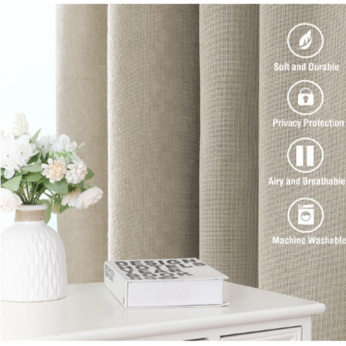 H VERSAILTEX Linen Curtain Panels 52 x 98 Beige Curtains Farmhouse Classic NEW