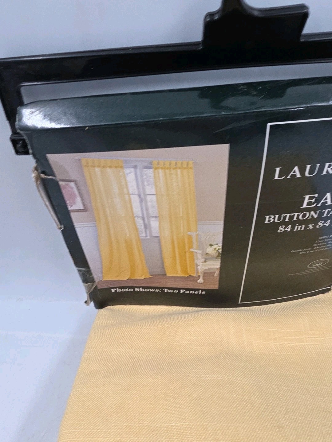 Laura Ashley Linen Button Tab Top Curtain Panels Pair Width 84×84″ Yellow Nos.