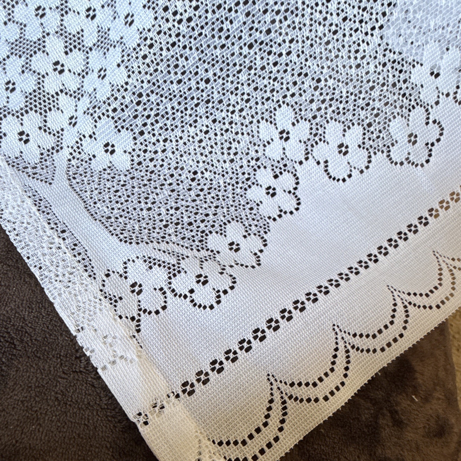 White Lace Café Curtain Tier Rod Pocket Sheer Floral Country 30 x 24.5 inch