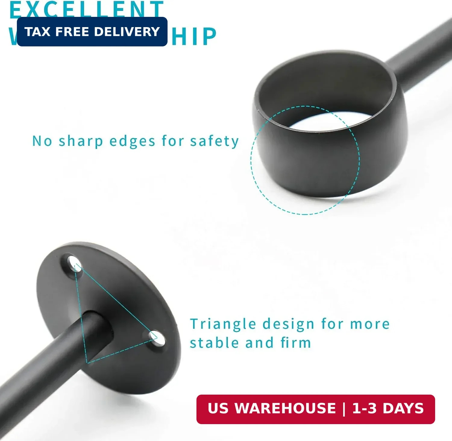 4pcs Ceiling Mount Curtain Rod Bracket,1-1/4 Inch,Matte Black | 4 Pcs, Flange Cl