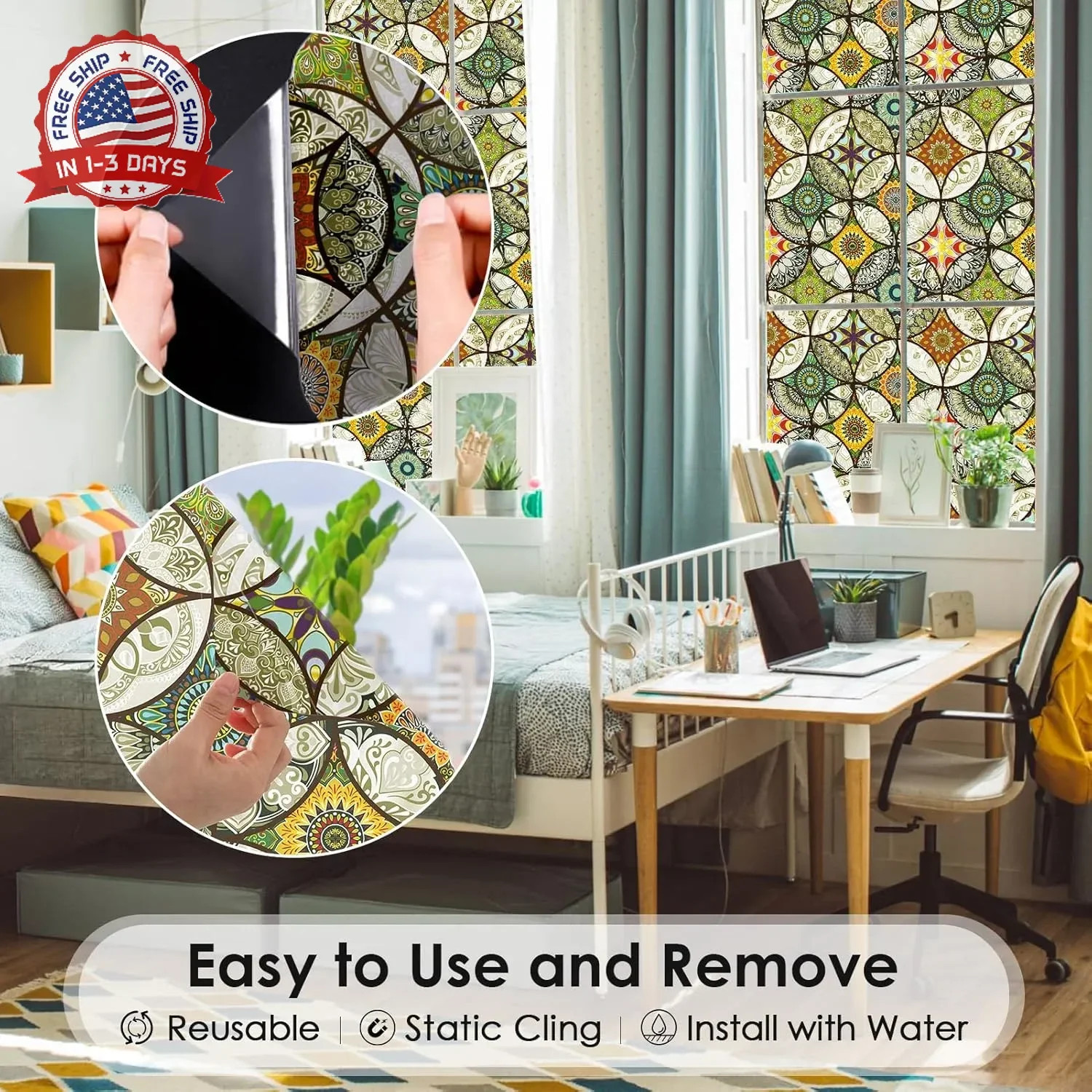 DKTIE Static Cling Decorative Window Film with Installation Tools Non Adhesive P