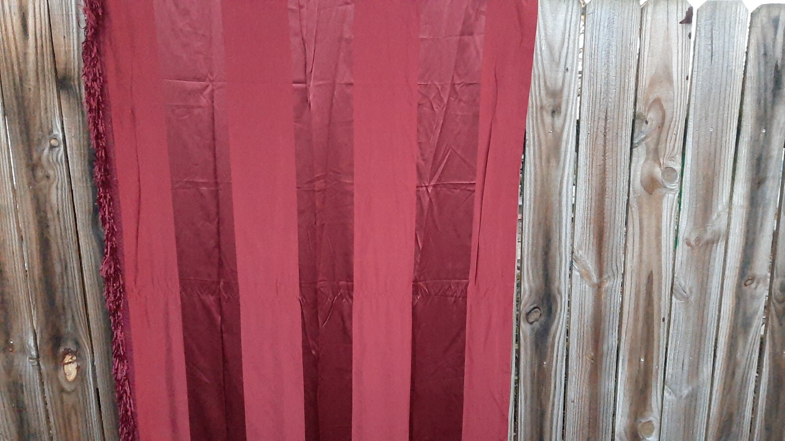 CHRIS MADDEN JCP RUST RED STRIPED CURTAIN PANELS , FRINGE TRIM ~ 3 PANELS Read