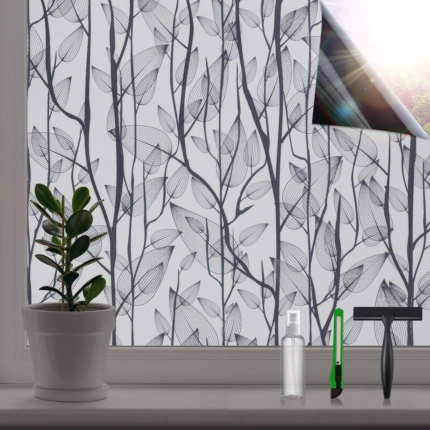Leaf Pattern Window Tint with Installation Tools, Blackout Window Cover, Sun …