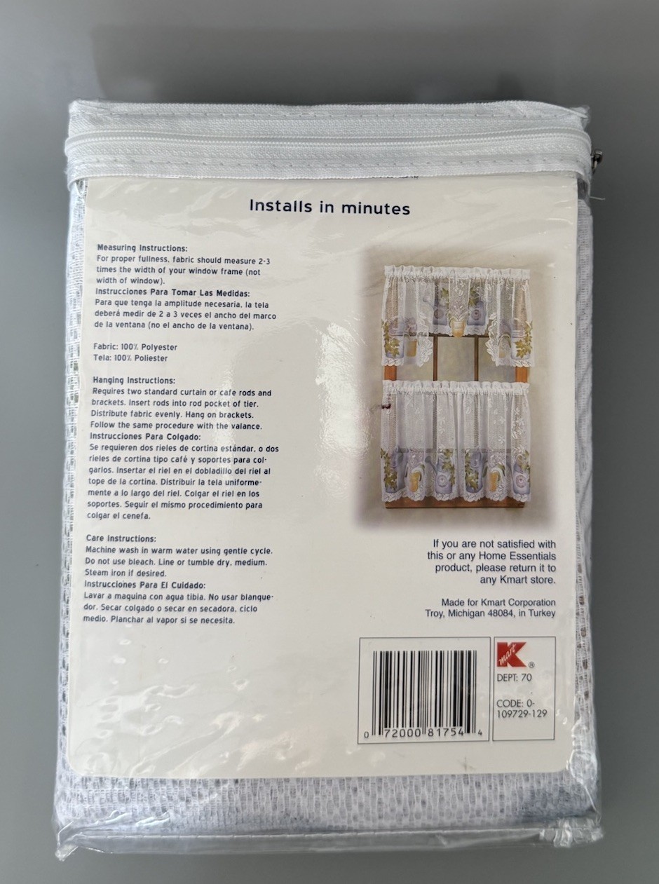 Vtg Home Essentials Watering Can Tier & Swag White Flowers Kitchen Curtains New