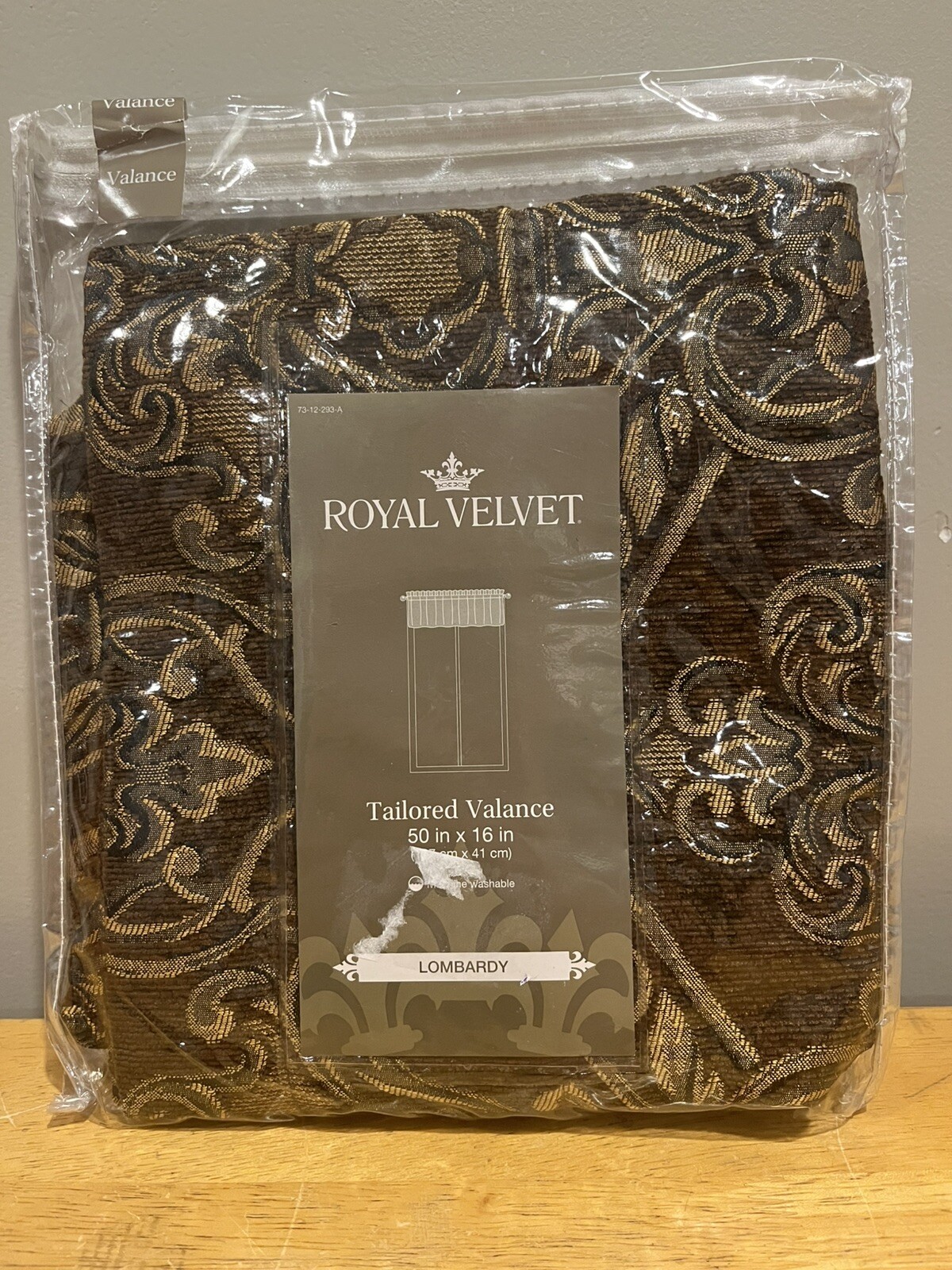 Royal Velvet Lombardy Russet Brown Gold Tailored Valance Rod-Pocket, 50″x16”