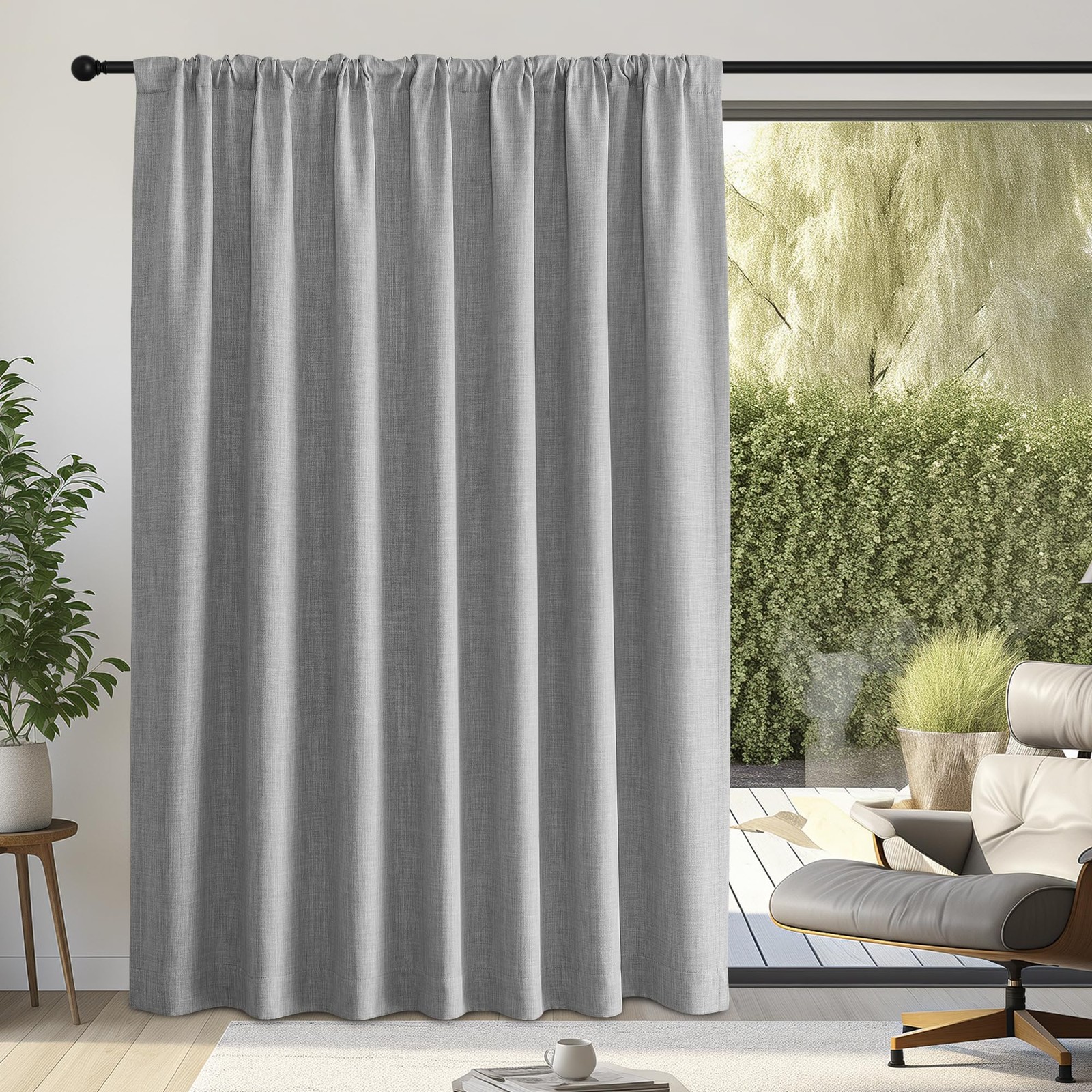 Extra Wide Light Grey Sliding Door Curtains, Hook Belt/Rod Pocket/Back Tab Fa…