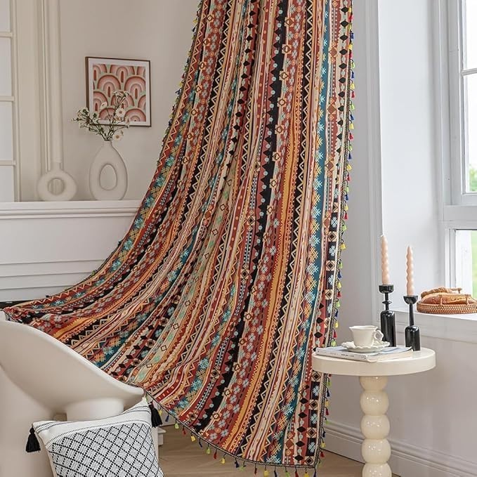 Boho Curtains Geometric Light Filtering Semi-Blackout Window Curtains 96 Inch…