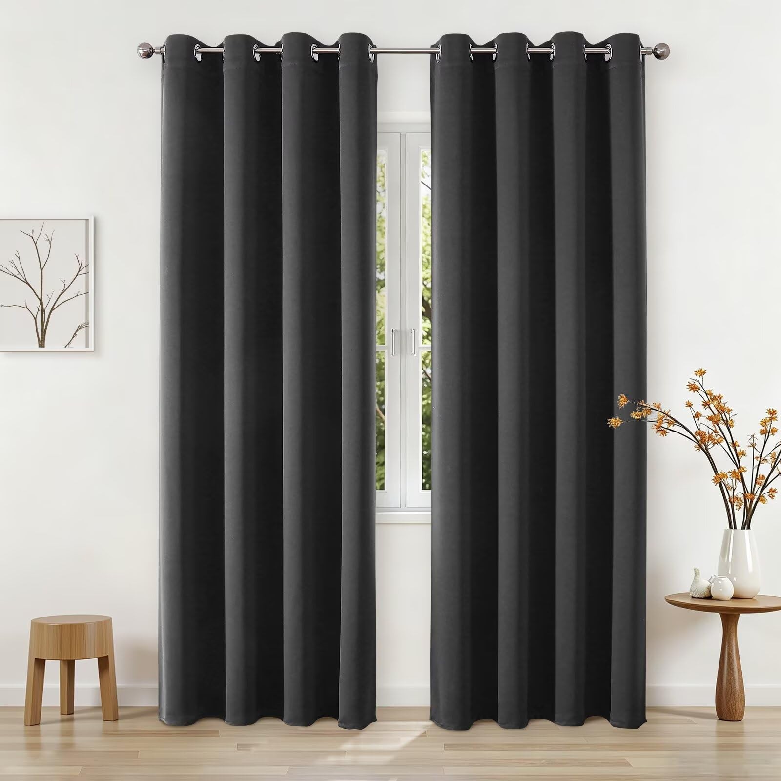 Blackout Curtains for Bedroom 84 inch Long Thermal Insulated Grey 2 Panel