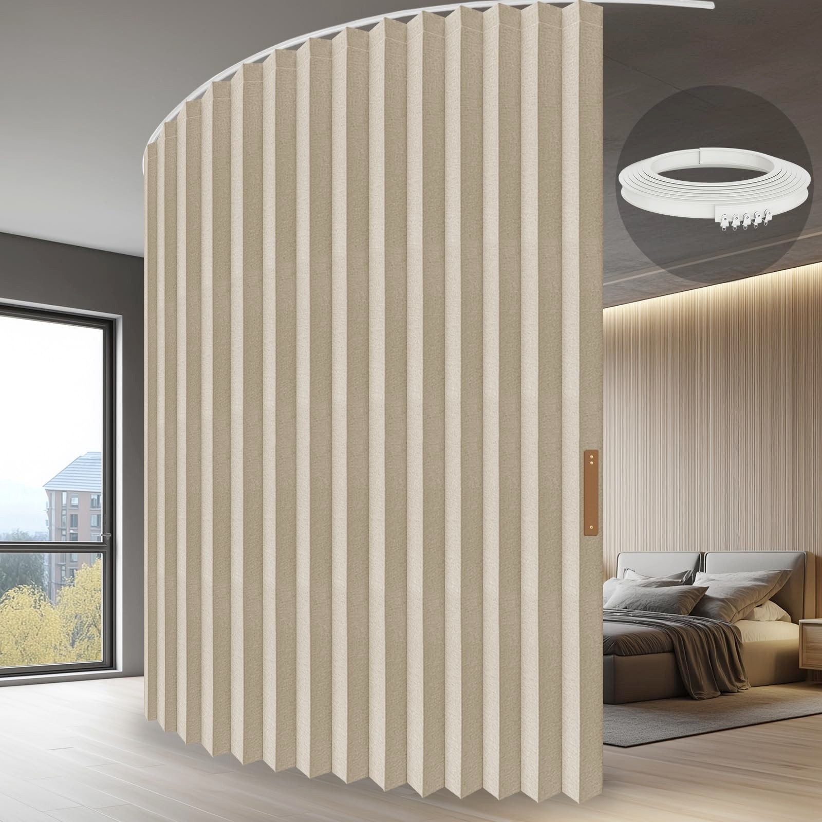 Retractable Accordion Room Divider Curtain with Ceiling Track – 100” W x 84” L