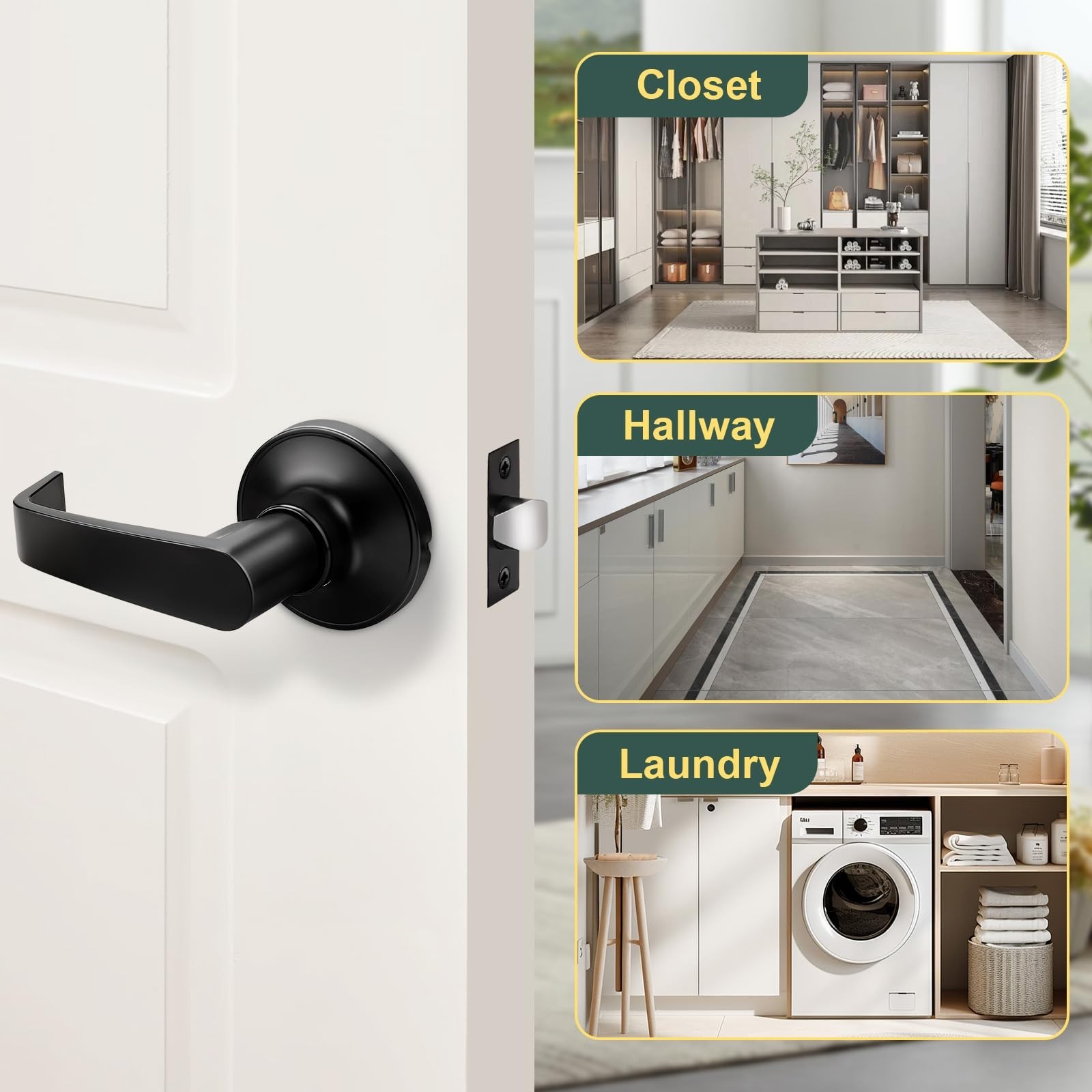 Passage Door Handle, Non-Locking for Hallway Closet, Rectangular Interior Doo…
