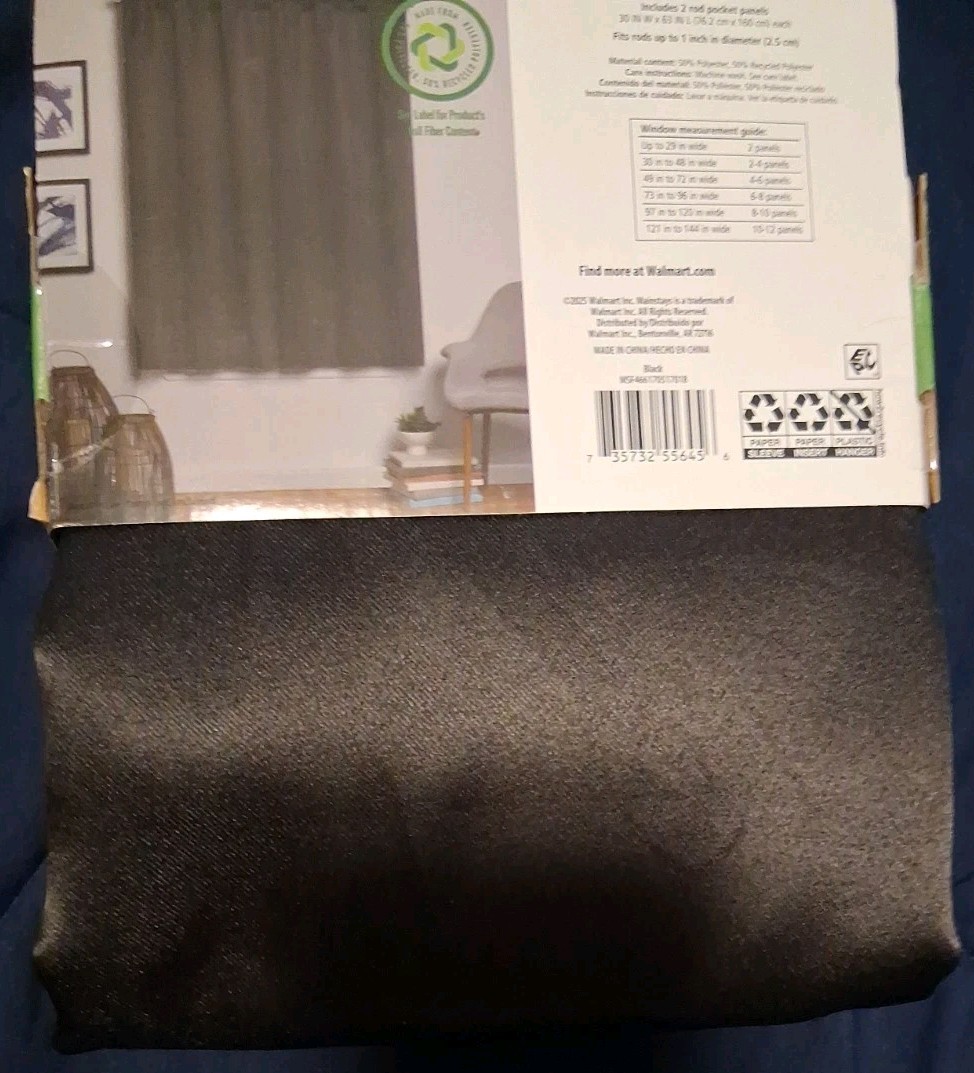 Mainstays 63 in Black Curtains