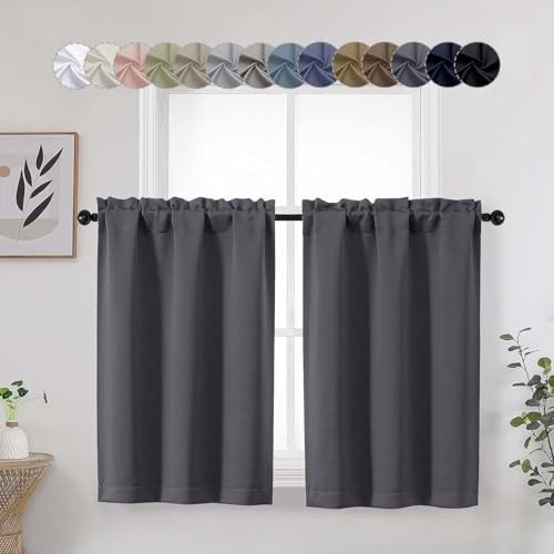 Cafe Blackout Curtains Tier 36 Inch Length 2 30″W x 36″L (Pack of 2) Grey