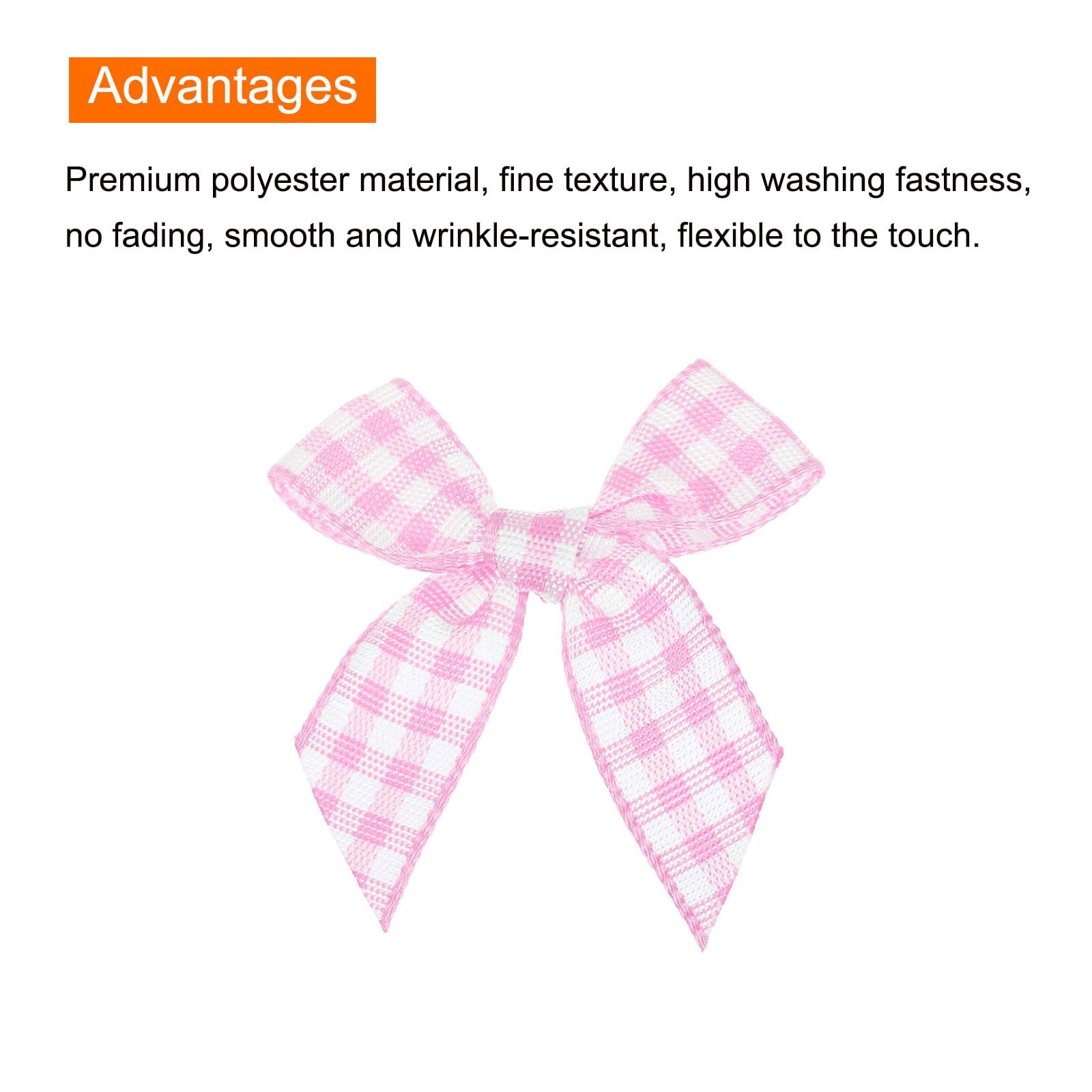 Mini Gingham Ribbon Bows Checkered Fabric Satin Craft Pink White 1.5″ 30 PCS