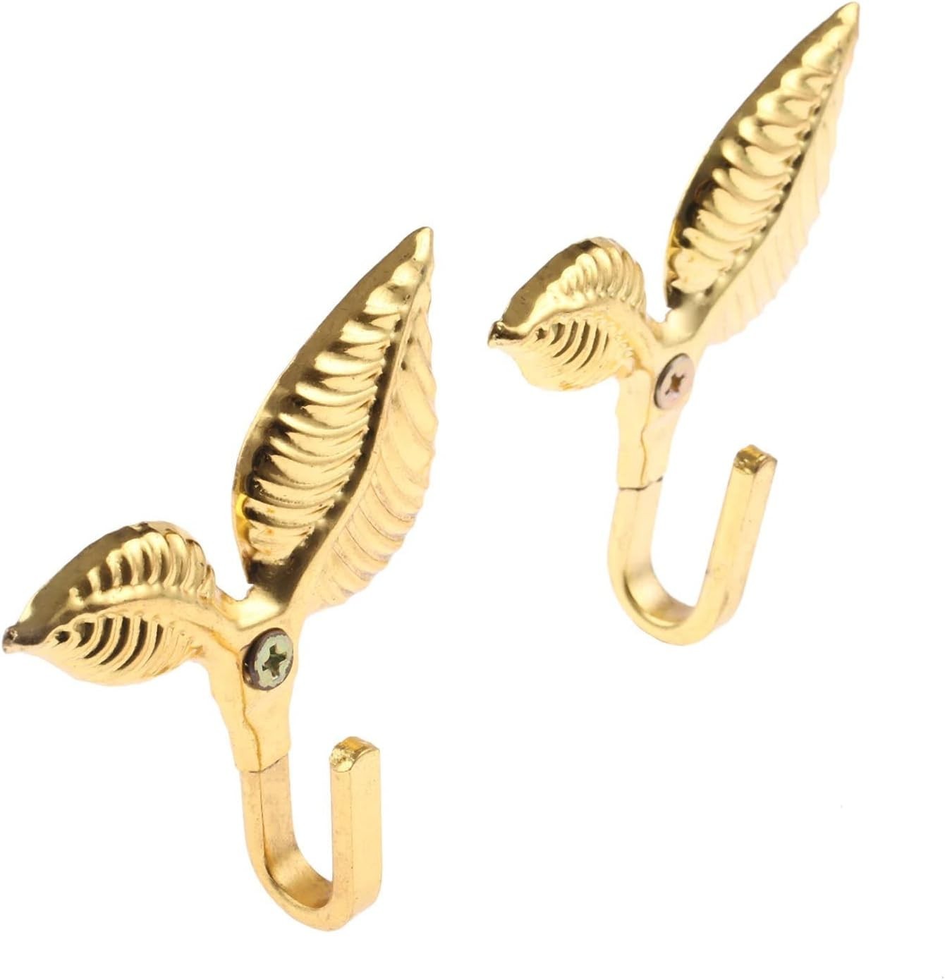Gold Metal Curtain Holdbacks, Decorative Leaf Design Wall Hooks for Home Décor