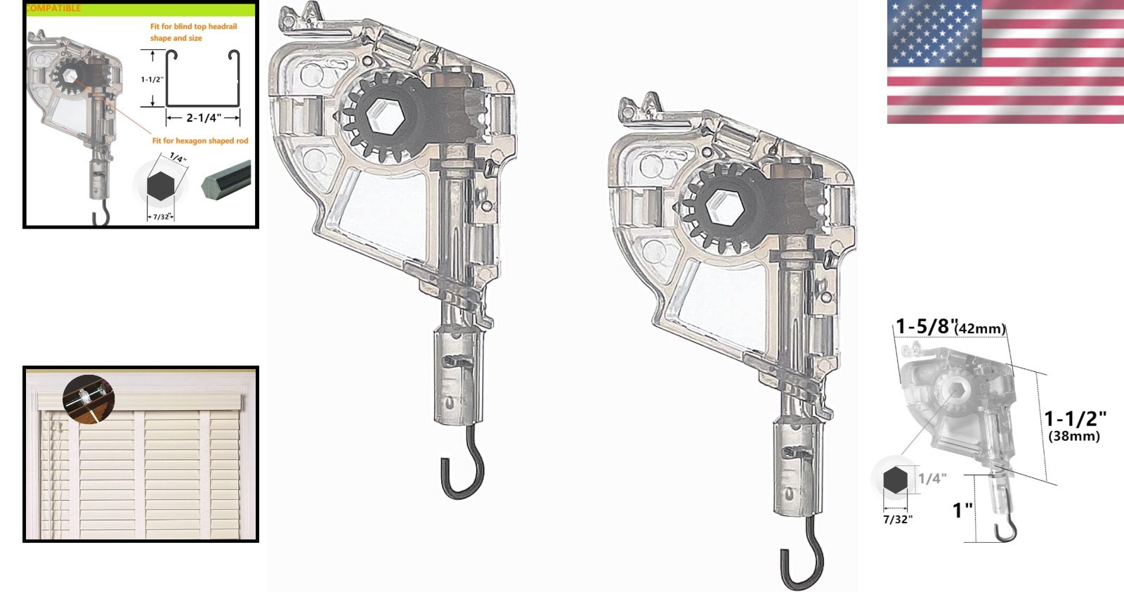 2Pcs Wand Tilter for 2″ Low Profile Horizontal Blinds Tilt Mechanism Hook