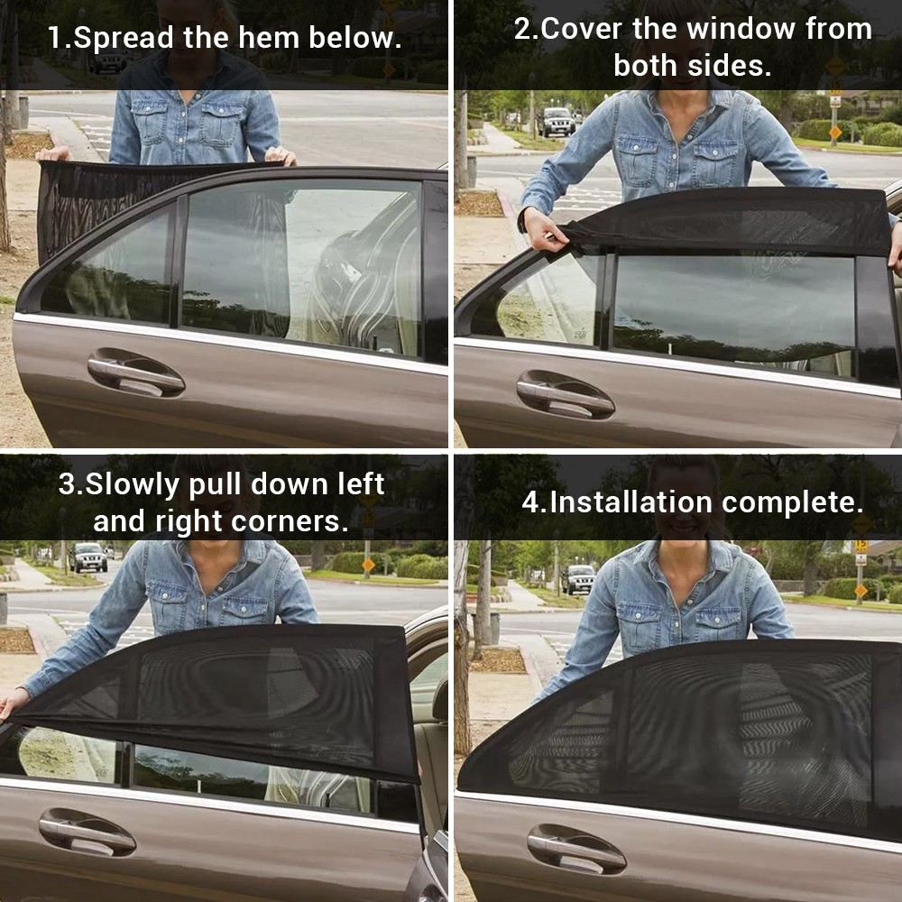 2/4Pcs Car Front Rear Window Mosquito Net Sun Shade UV Protection Mesh for Sedan