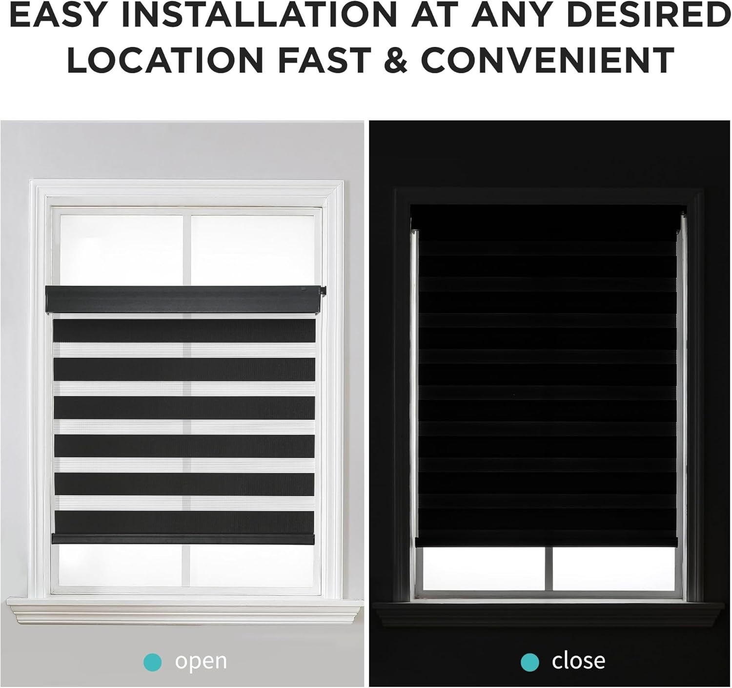 No Drill Zebra Blinds for Windows, Cordless Day & Night Dual Sheer Roller Shades