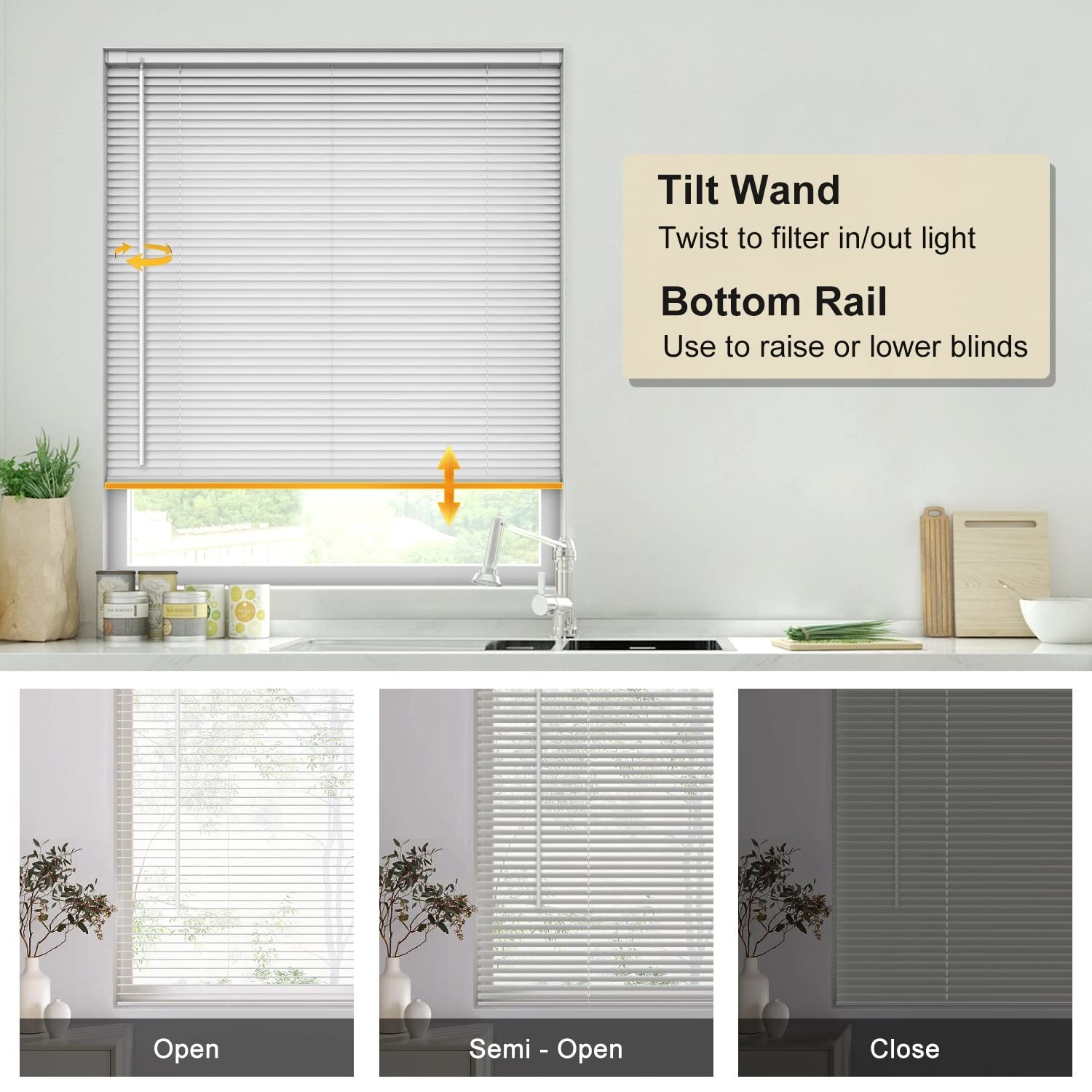 LazBlinds 27×64 Cordless No Drill Mini Blinds White Light Filtering Vinyl