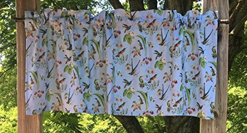 Hummingbird Valance Floral Nature Garden Bird Blue Farmhouse Kitchen Curtain