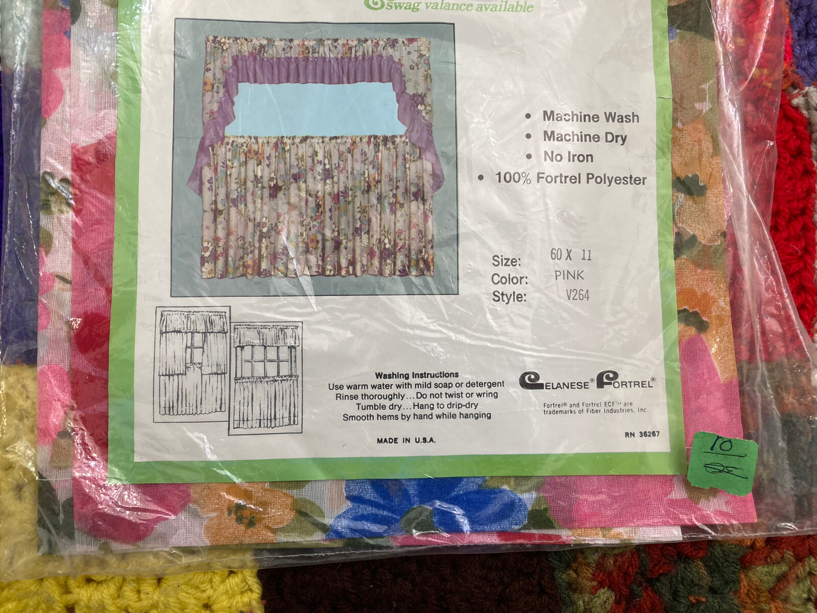 Vintage Curtains Suzy Tailored Tier FLOWERS Lot Of 2 NEW 60” X 11” Pink V264