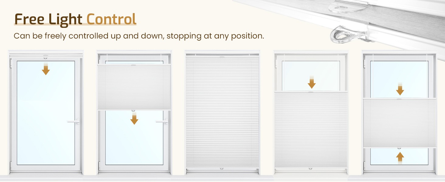 Down Bottom Up Cellular Shades Cordless,35″ W x 36″ H,Pull Down Honeycomb Blinds