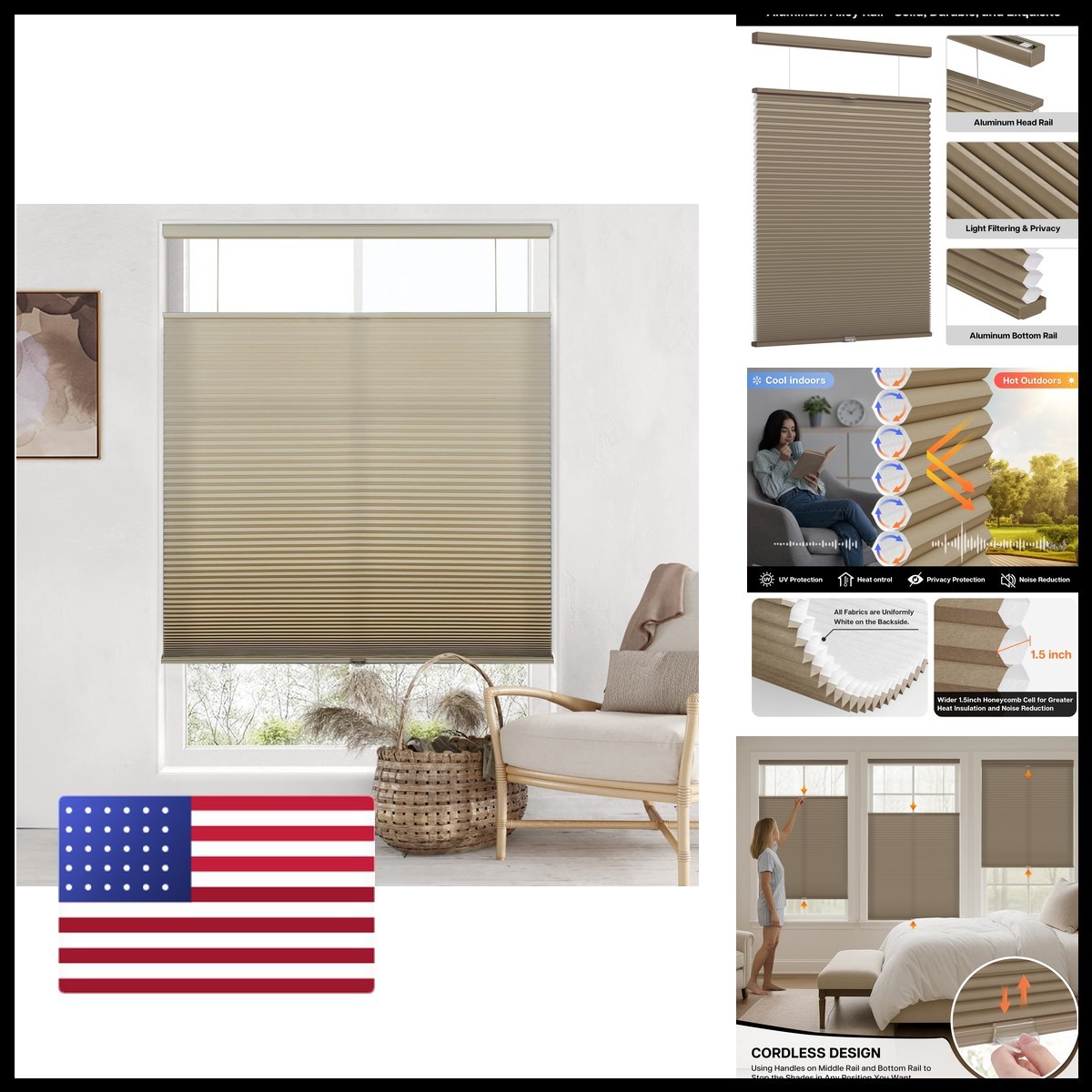 Lazblinds Top Down Bottom Up Tdbu Cordless Cellular Shades Light Filtering