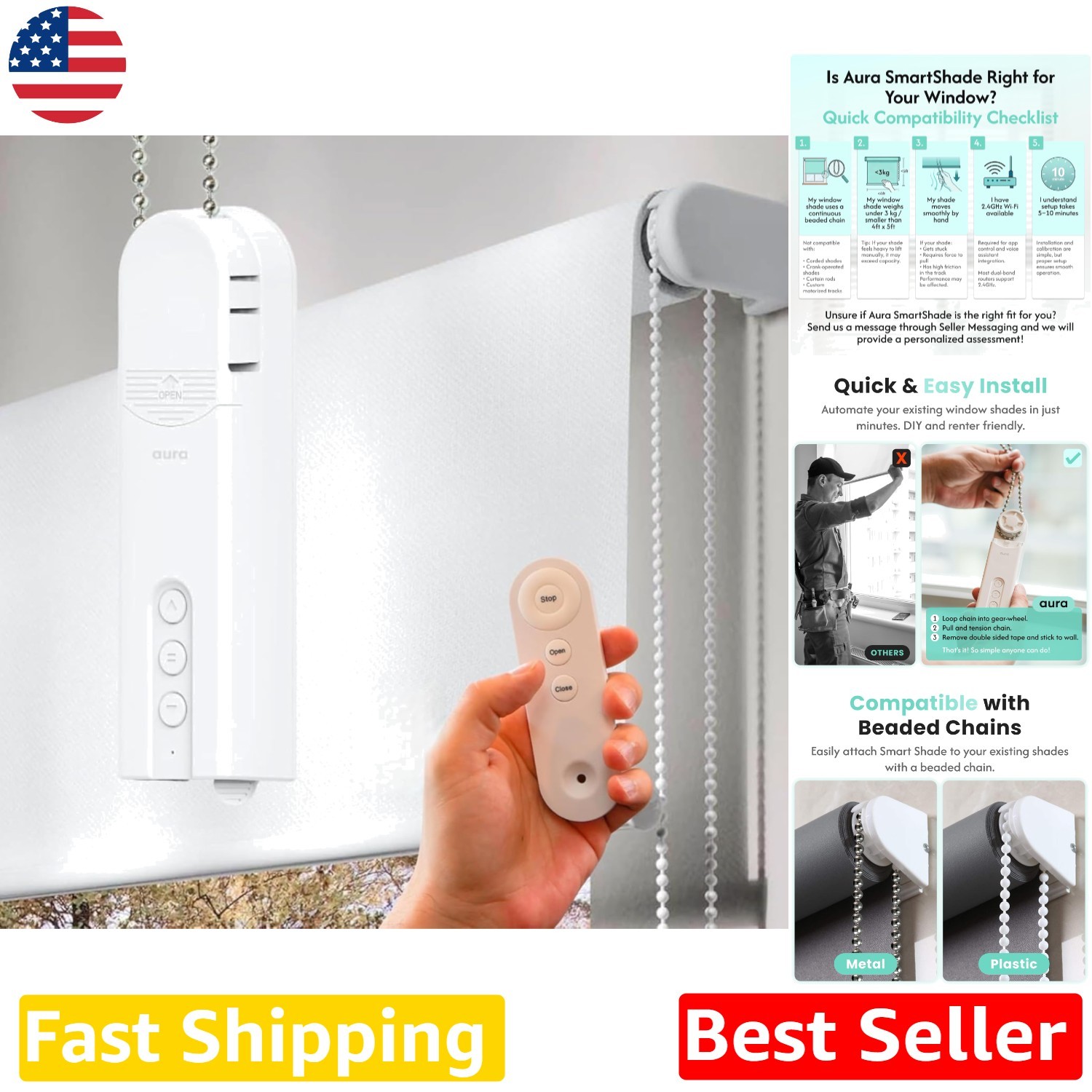 Aura Smart Shade Driver | WiFi Remote Control Blinds | Voice Control Alexa Go…