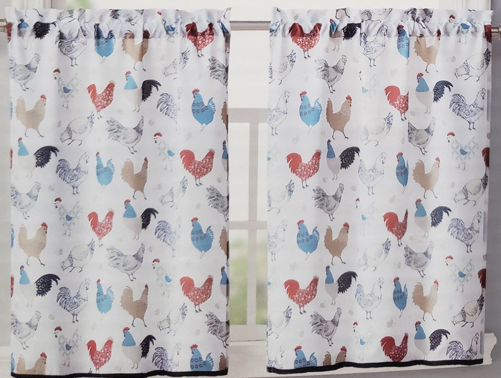 3pc Curtains Set:2 Tiers (28″x36″)& Valance (56″x15″) MULTICOLOR MODERN ROOSTERS