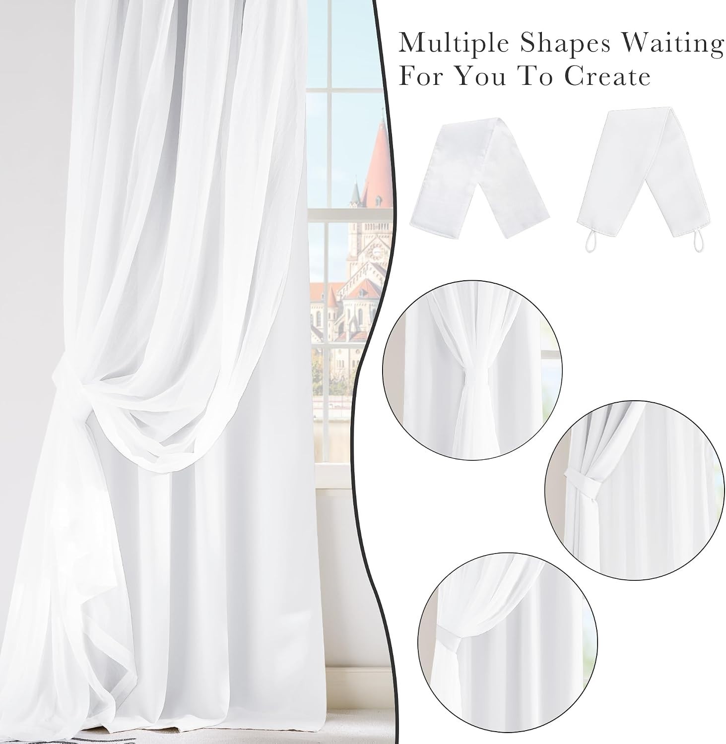 Pure White Blackout Curtains 52×84″ 2pc Sheer Overlay Romantic Grommet Drapes