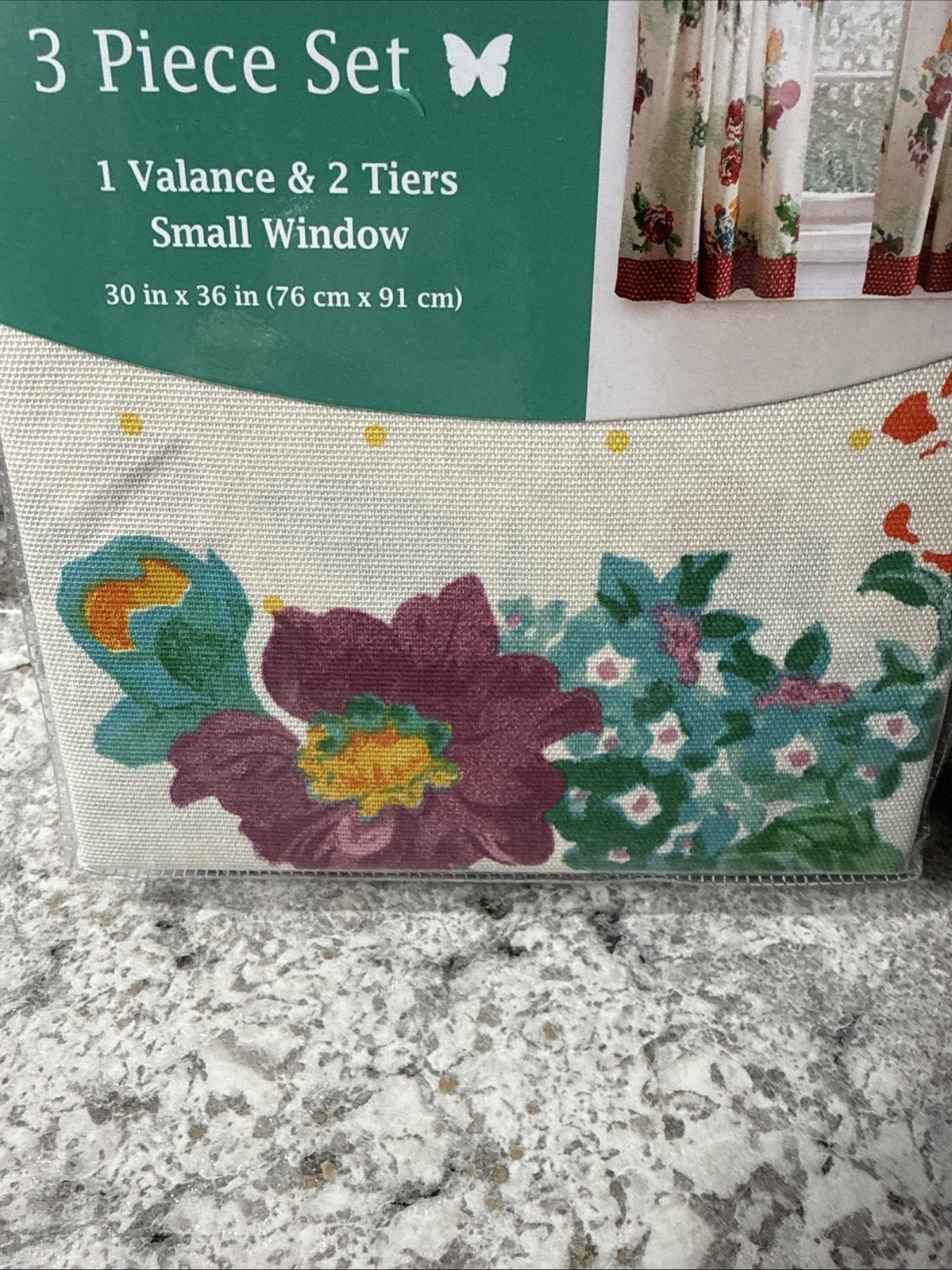 Pioneer Woman Country Garden 3 Piece Small Window Curtains & Valance Set 30×36