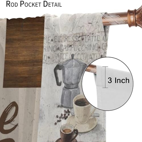 Coffee Vintage Kitchen Curtains Restaurant 20.5″W x 45″L (Pack of 2) Beige-2